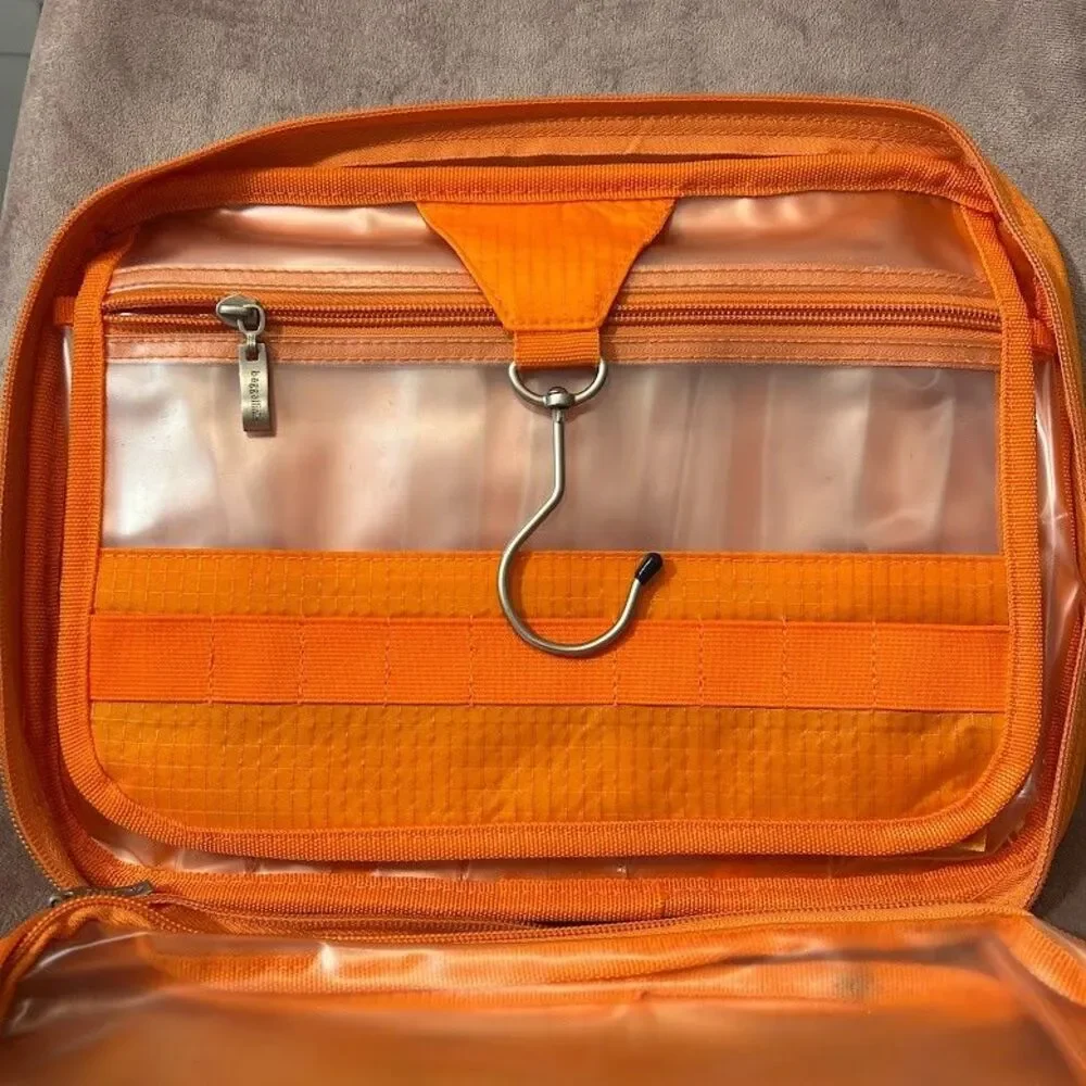 Baggallini Orange Ripstop Hanging Toiletry Bag Travel Makeup Organizer Case Hook